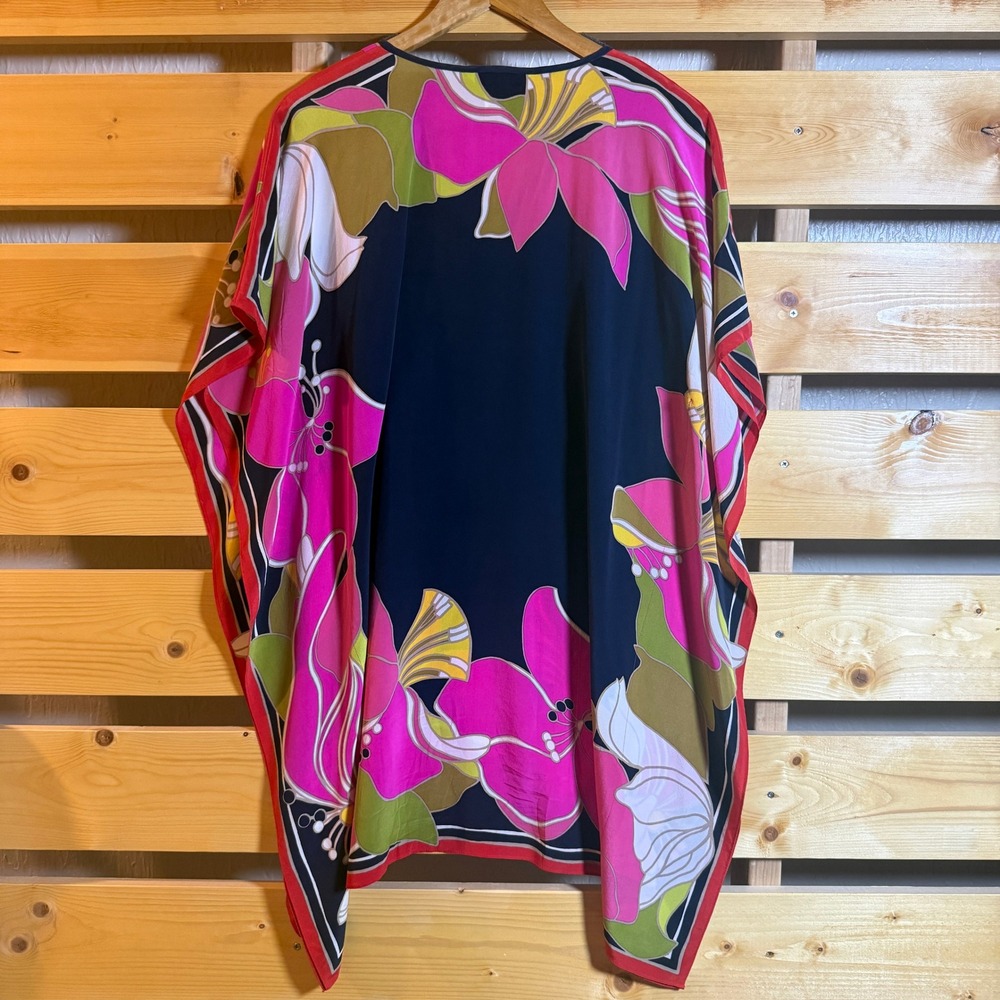 Trina Turk Silk Floral Kaftan Top Womens XS/S Multicolor Resort Luxury Tropical - Picture 3 of 7